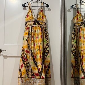Anna Sui Yellow and Black Patterned Maxi Dress